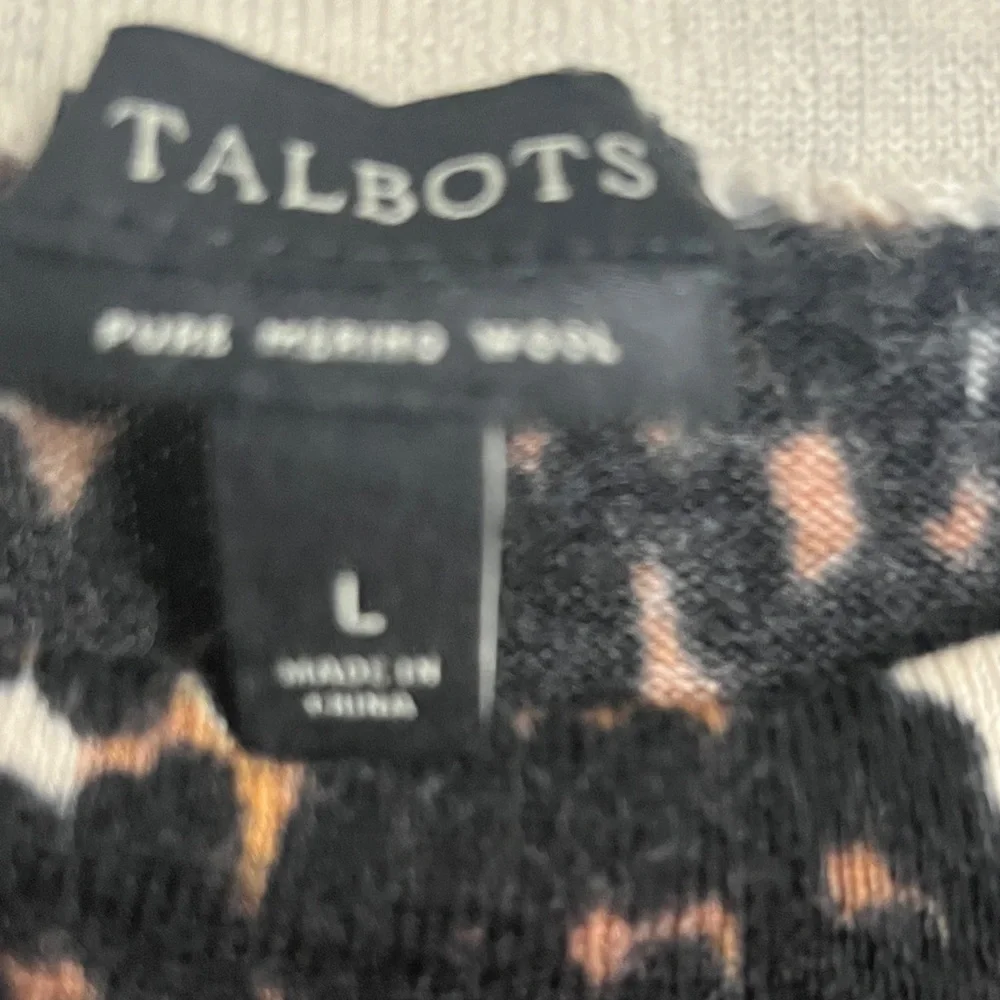 Talbots Black and Brown Leopard Wool Crewneck Sweater Nice - Picture 2 of 2
